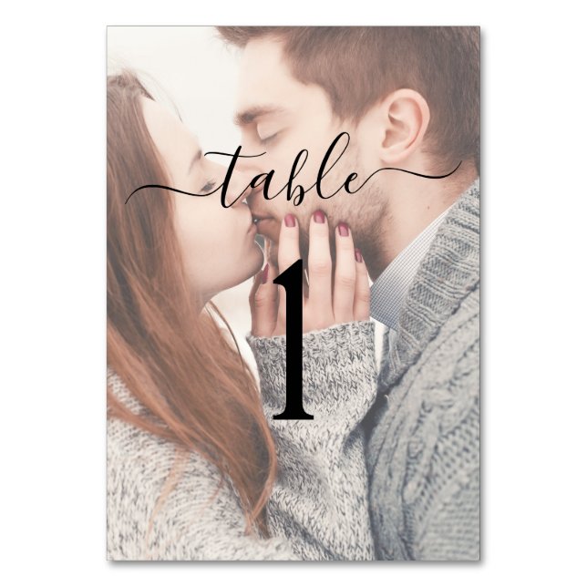 Elegant Transparent Photo Wedding Reception Table Number (Front)