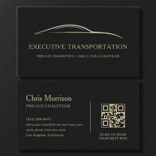Elegant Transport Car QR Code Black & Gold Business Card