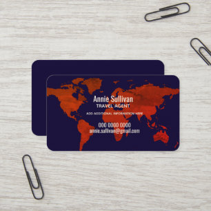 Elegant Travel Agent Contact - World Map Business Card