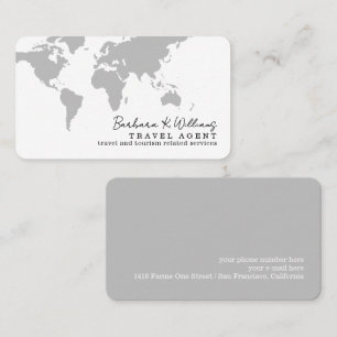 Elegant Travel Agent gray world map Business Card