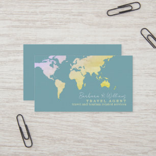 Elegant Travel Agent map on blue Business Card
