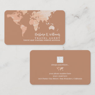 Elegant Travel Agent world map terracotta brown Business Card