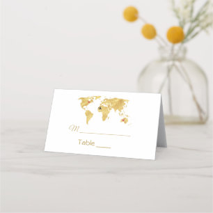 Elegant Travel Gold World Map Wedding Place Card
