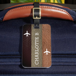 Elegant Traveller Brown and Black Leather monogra Luggage Tag
