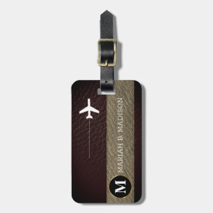 Elegant Traveller Brown and Black Leather monogra Luggage Tag