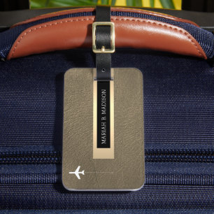  Elegant Traveller Gold Metal & Leather Monogramme Luggage Tag