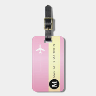 Elegant Traveller Pink and Gold Metal monogrammed Luggage Tag