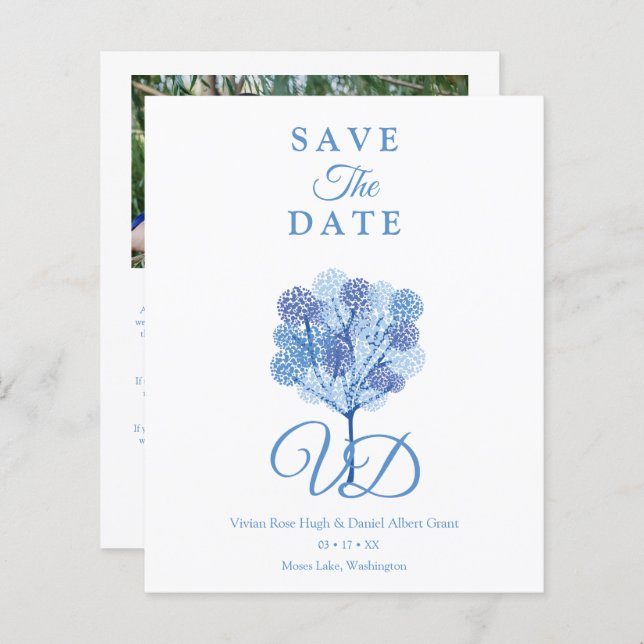 Elegant Tree Blue Shades Photo Engaged Couple (Front/Back)