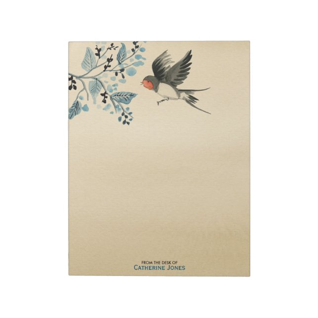 Elegant Tree Branch and Bird | Vintage Parchment Notepad (Rotated)