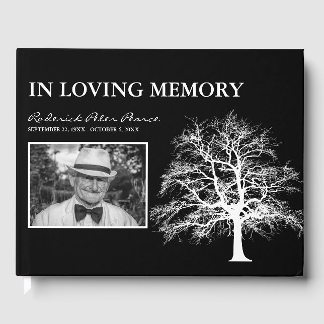 Elegant Tree | Condolence Photo Funeral Guest Book (Front)