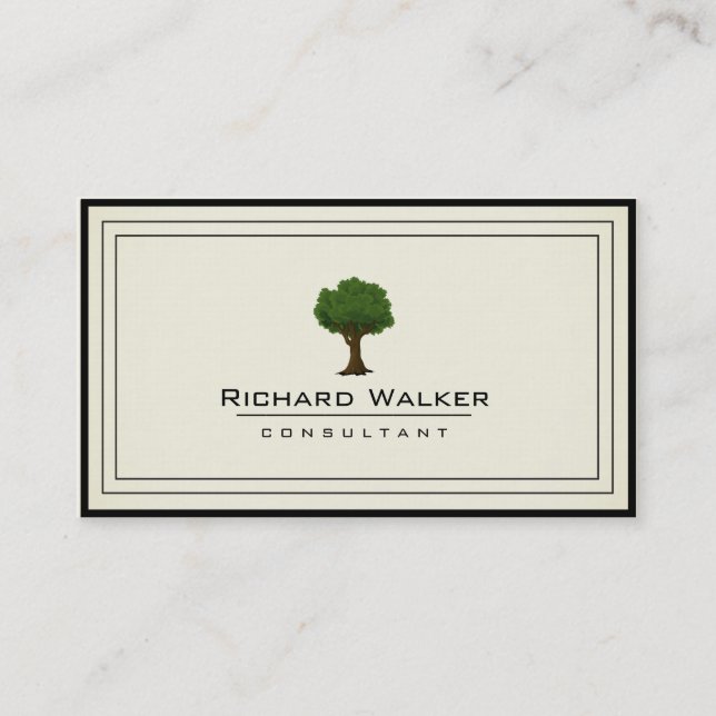 Elegant Tree Garden Lawn Care Logo Landscape Green Business Card (Front)