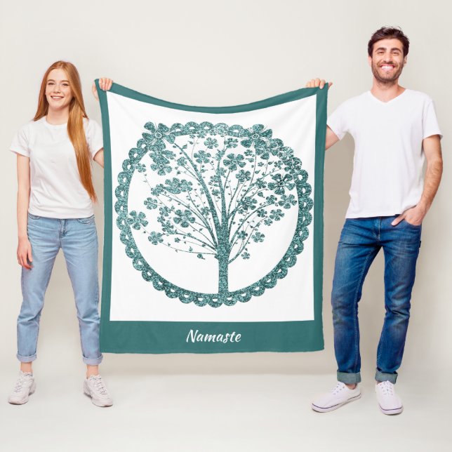 Elegant Tree of Life Blue Glitter Namaste Fleece Blanket (In Situ)