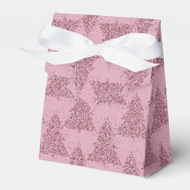 Elegant Tree Pattern | Dusty Mauve Pink Christmas Favour Box (Front Side)