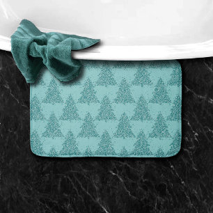 Elegant Tree Pattern Luxe Aqua Mint Christmas Bath Mat