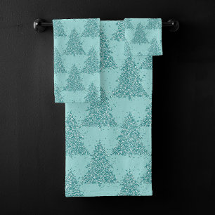 Elegant Tree Pattern   Luxe Aqua Mint Christmas Bath Towel Set