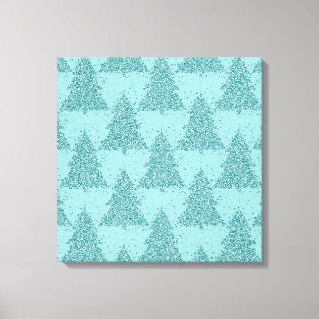 Elegant Tree Pattern | Luxe Aqua Mint Christmas Canvas Print (Front)