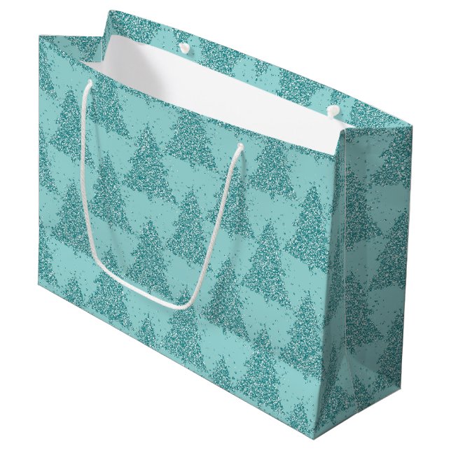 Elegant Tree Pattern | Luxe Aqua Mint Christmas Large Gift Bag (Front Angled)