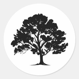 Elegant Tree Silhouette in Monochrome Classic Round Sticker