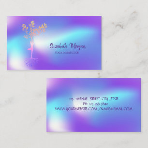 Elegant Tree Silhouette,Ombre Holographic Yoga Business Card