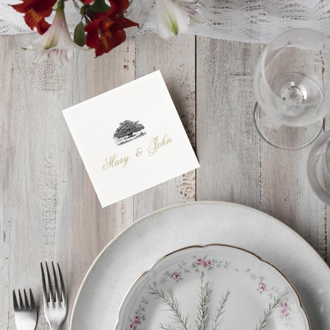 Elegant Tree Sketch Wedding Cocktail Napkin (Creator Uploaded)