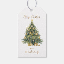 Elegant Tree Watercolor Gold Glittery Snow