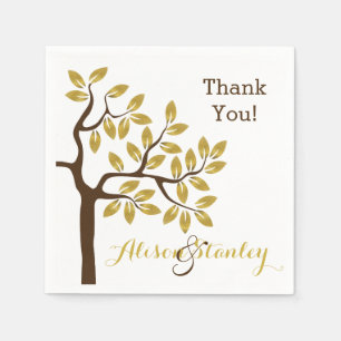 Elegant tree with gold foil leaves modern wedding napkin