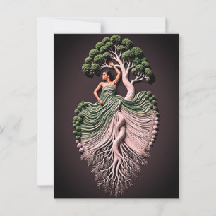 Elegant Tree Woman Wall Art – 3D Nature-Inspired Postcard