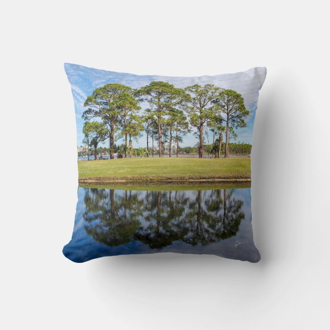 Elegant Trees of Reflection Nature Photography Cushion (Front)