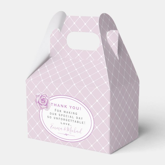 Elegant Trellis Pattern Lavender Thank You Wedding Favour Box (Front Side)