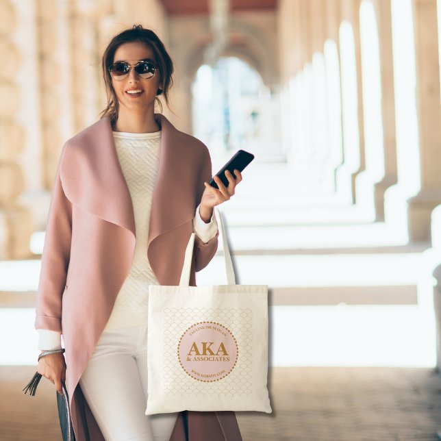 Elegant Trellis Pink Gold Monogram Business Tote Bag (Creator Uploaded)