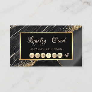 Elegant Trendy Black Marble Gold Sequins Frame   Loyalty Card
