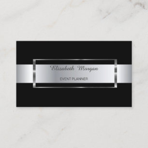 Elegant Trendy Black  Stripe Silver Frame Business Card