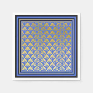 Elegant Trendy Blue Art Deco Fan Pattern Wedding Napkin