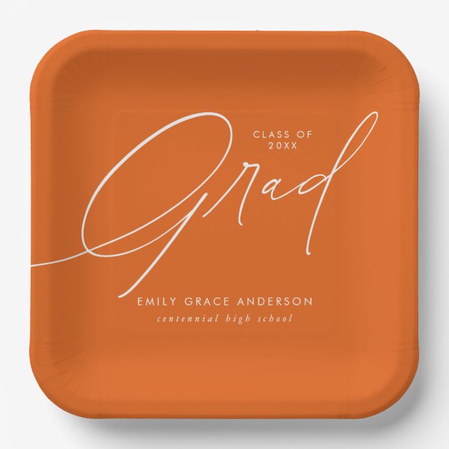 Elegant Trendy Calligraphy Script Graduation Paper Plate (Front)