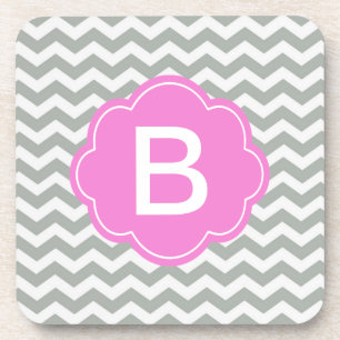 Elegant, trendy, classic grey chevron monogram coaster