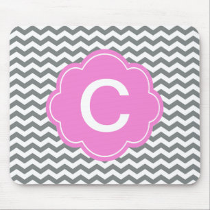 Elegant, trendy, classic grey chevron monogram mouse pad