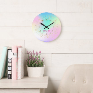Elegant Trendy Confetti Holographic Personalised Large Clock