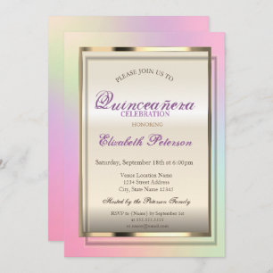 Elegant Trendy Cool Holographic Quinceañera Invitation