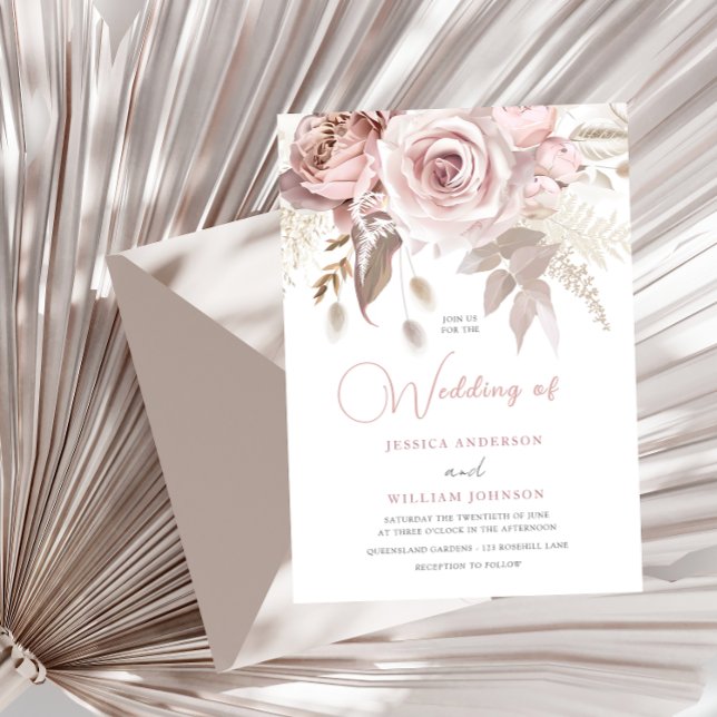 Elegant Trendy Dusty Rose Blush Spring Wedding Invitation (Creator Uploaded)