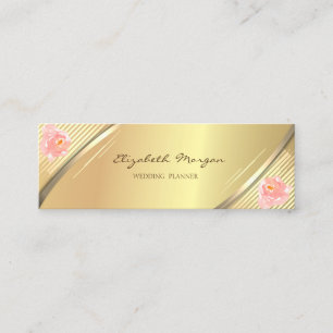 Elegant Trendy, Faux Gold Stripes, Roses Mini Business Card