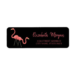 Elegant Trendy, Flamingos, Black Address Label