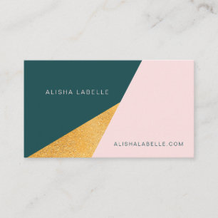 Elegant  & Trendy Geometric Pink, Green & Gold Business Card