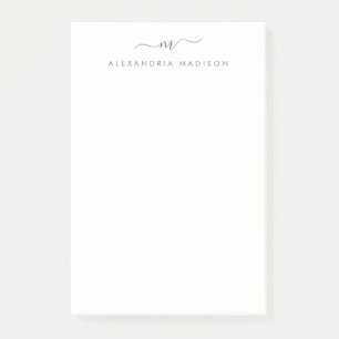 Elegant Trendy Girly Script Silver Grey Monogram Post-it Notes