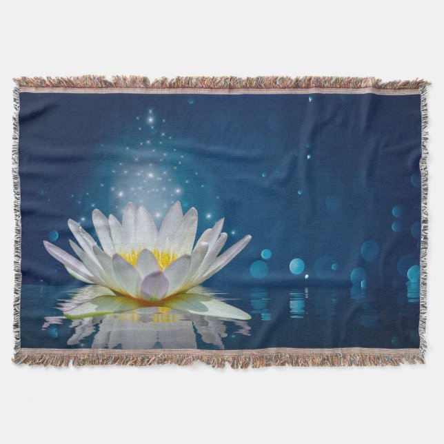 Elegant Trendy Girly, White Lotus  Throw Blanket (Front)