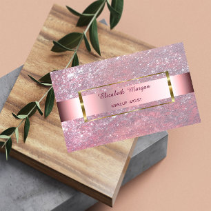 Elegant Trendy Glitter Stripe Gold Frame Business Card