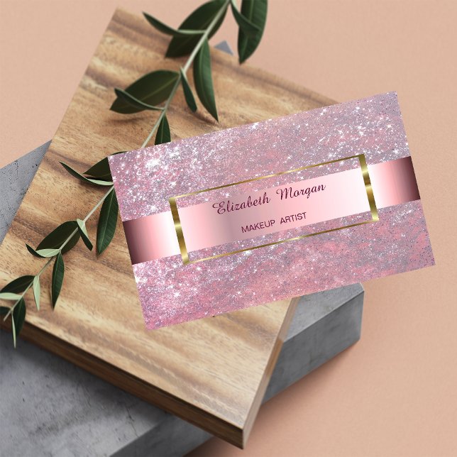 Elegant Trendy Glitter Stripe Gold Frame Business Card (Creator Uploaded)