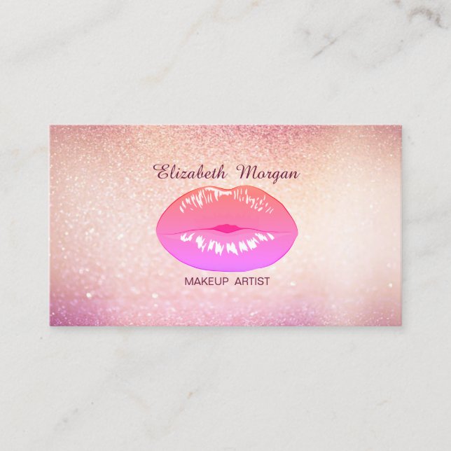 Elegant Trendy Glittery Bokeh Lips Business Card (Front)