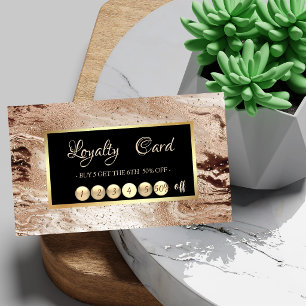 Elegant Trendy Gold Confetti Brown Marble Frame Loyalty Card