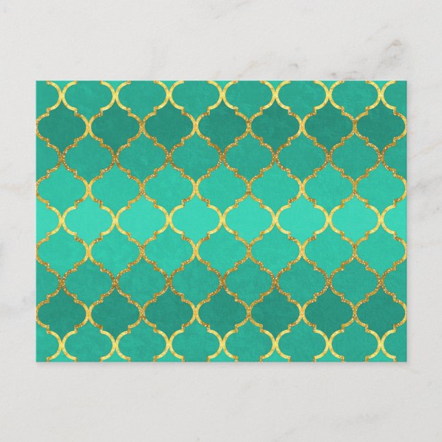 Elegant trendy gold faux glitter quatrefoil postcard (Front)