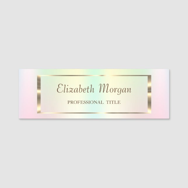 Elegant Trendy, Gold Frame Holographic Name Tag (Front)
